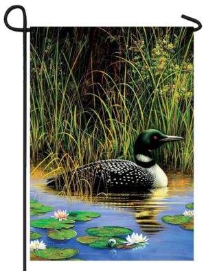 Loon and Water Lilies Garden Flag