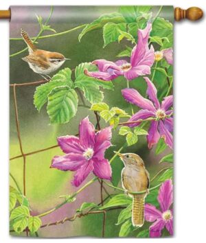 Wren with Purple Clematis House Flag