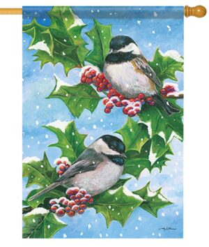 Chickadees-In-Holly-House-Flag