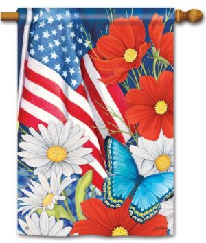 Red White and Blue Floral House Flag