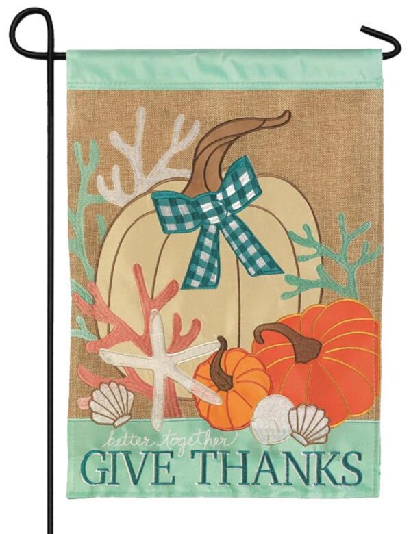 Burlap Give Thanks Double Applique Garden Flag