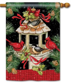 Christmas Bird Feeder House Flag