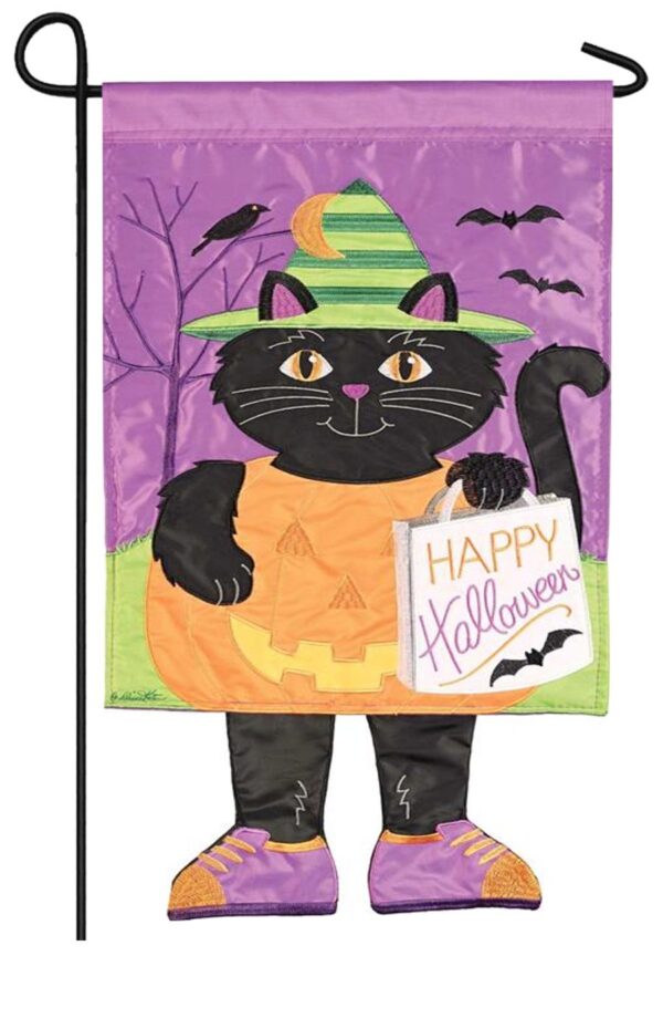 Crazy Legs Black Cat Double Applique Garden Flag