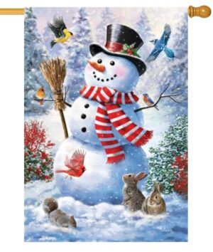 Snowman and Birds House Flag