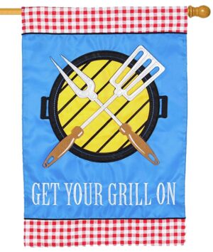 Get Your Grill On Applique House Flag