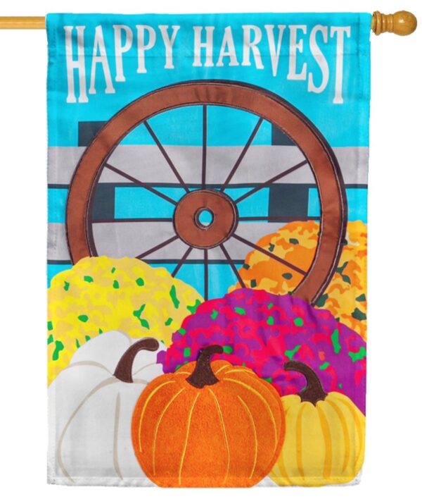 Happy Harvest Wagon Wheel Applique House Flag