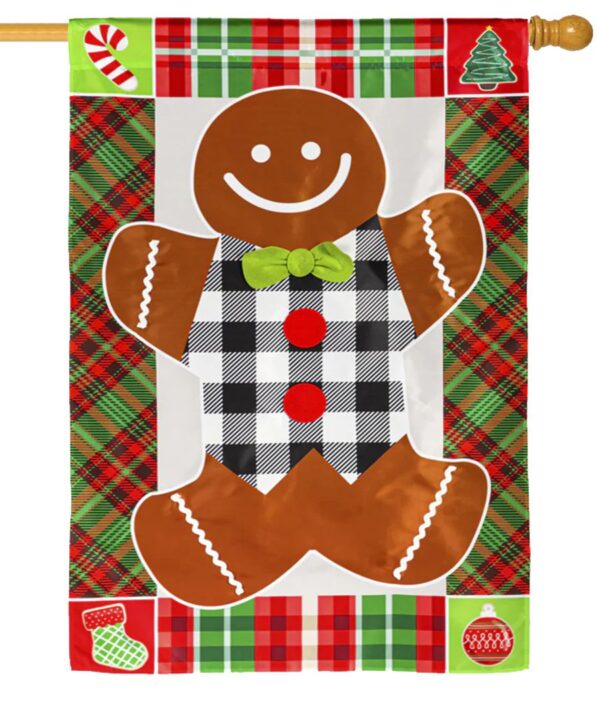 Patterned Gingerbread Man Applique House Flag