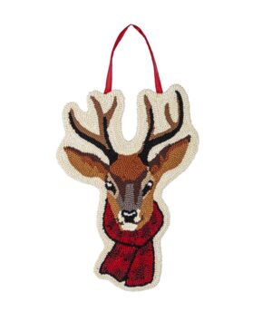 Reindeer Hooked Decorative Door Hanger