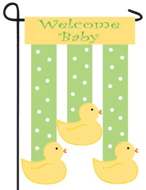 Welcome Baby Dangling Ducks Applique Garden Flag