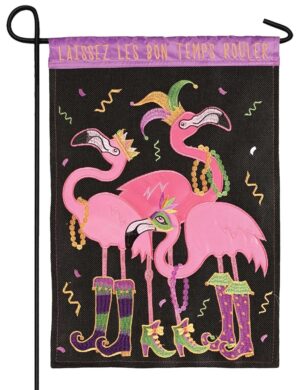 Burlap Mardi Gras Flamingos Double Applique Garden Flag
