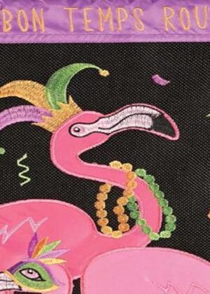 Burlap Mardi Gras Flamingos Double Applique Garden Flag Detail 2