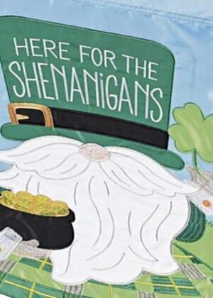 Crazy Legs Gnome Here for the Shenanigans Double Applique Garden Flag Detail 2