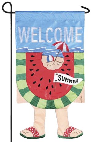 Crazy Legs Welcome Summer Watermelon Double Applique Garden Flag