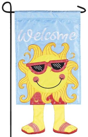 Crazy Legs Welcome Sun with Glasses Double Applique Garden Flag