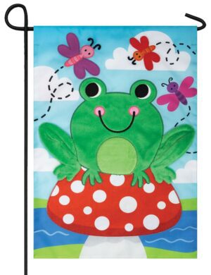 Frog on Toadstool Applique Garden Flag