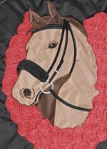 Horse with Rose Horseshoe Double Applique Garden Flag Detail 1
