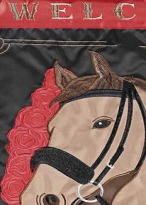 Horse with Rose Horseshoe Double Applique Garden Flag Detail 2