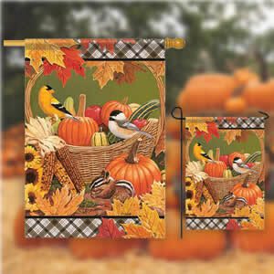 Pumpkin Floral and Fall Leaves Flags
